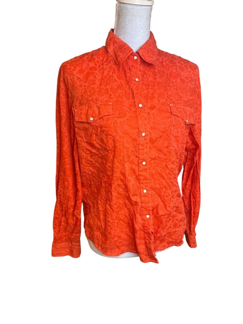 Ryan Michael Women M Burnt Orange Floral Western Snap Shirt Long Sleeve